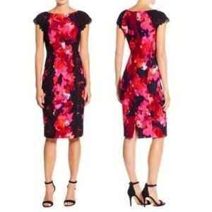 Maggy London | Lace Detail Crepe Pink and Black Dress - Size 16